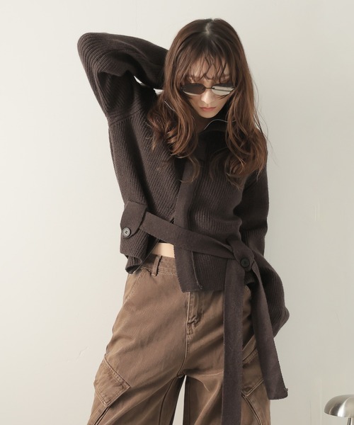 Ulysses（ユリシス）の「ベルト付きジップアップニットカーディガン（カーディガン/ボレロ・レディース・ブラック/グレー/ホワイト/ブラウン・F）」の19枚目の写真