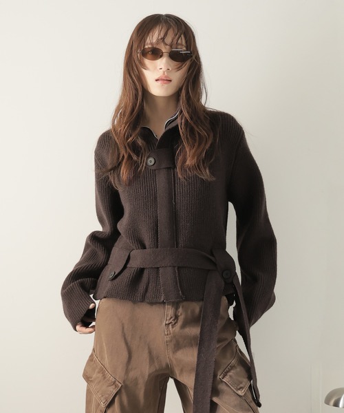 Ulysses（ユリシス）の「ベルト付きジップアップニットカーディガン（カーディガン/ボレロ・レディース・ブラック/グレー/ホワイト/ブラウン・F）」の20枚目の写真