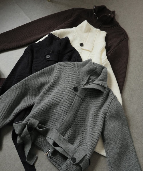 Ulysses（ユリシス）の「ベルト付きジップアップニットカーディガン（カーディガン/ボレロ・レディース・ブラック/グレー/ホワイト/ブラウン・F）」の9枚目の写真