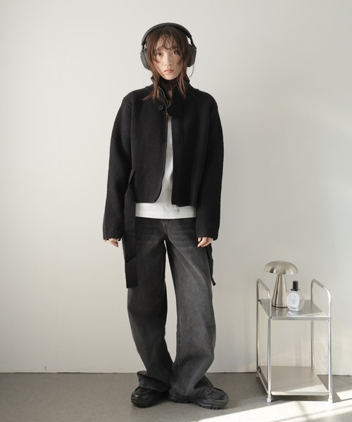 Ulysses（ユリシス）の「ベルト付きジップアップニットカーディガン（カーディガン/ボレロ・レディース・ブラック/グレー/ホワイト/ブラウン・F）」の8枚目の写真