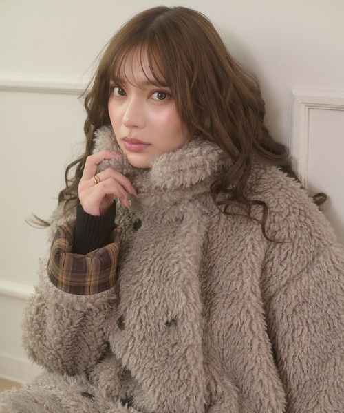 Ambre Neige（アンブルネージュ）の「poodle boa w big jacket / プードルボアWビッグジャケット（ブルゾン・レディース・ライトブルー/アイボリー/モカ/ダークブラウン・FREE）」の3枚目の写真