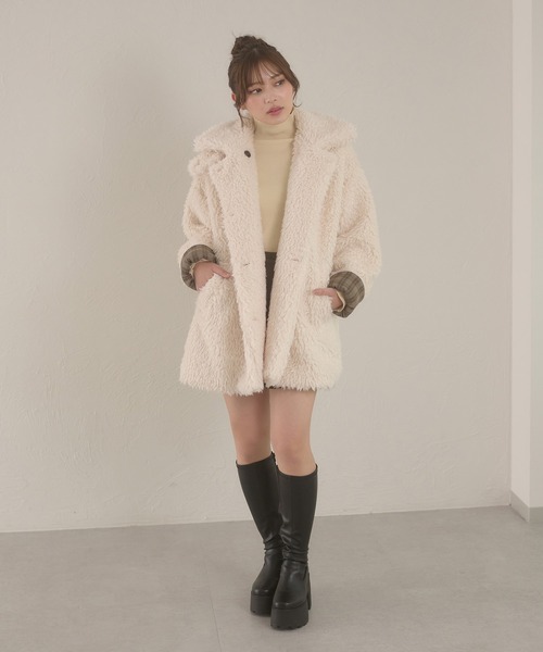 Ambre Neige（アンブルネージュ）の「poodle boa w big jacket / プードルボアWビッグジャケット（ブルゾン・レディース・ライトブルー/アイボリー/モカ/ダークブラウン・FREE）」の17枚目の写真