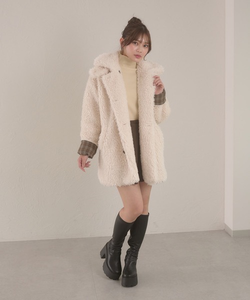 Ambre Neige（アンブルネージュ）の「poodle boa w big jacket / プードルボアWビッグジャケット（ブルゾン・レディース・ライトブルー/アイボリー/モカ/ダークブラウン・FREE）」の18枚目の写真