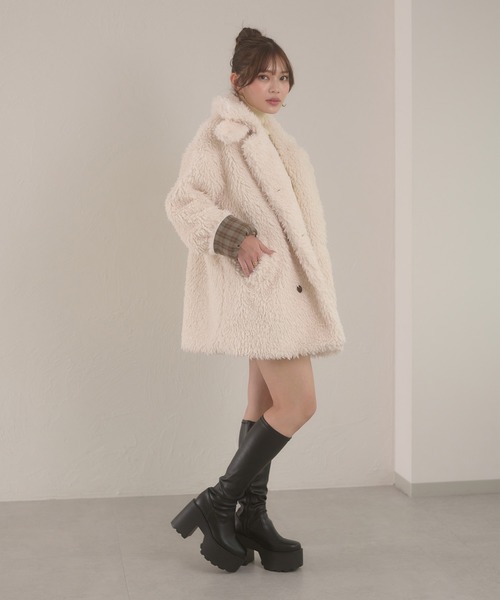 Ambre Neige（アンブルネージュ）の「poodle boa w big jacket / プードルボアWビッグジャケット（ブルゾン・レディース・ライトブルー/アイボリー/モカ/ダークブラウン・FREE）」の19枚目の写真