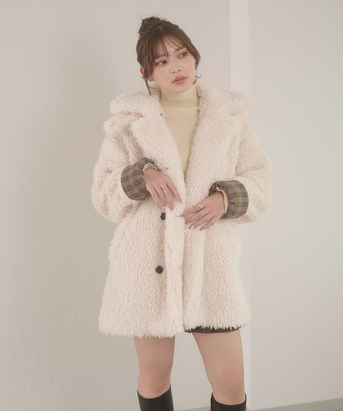 Ambre Neige（アンブルネージュ）の「poodle boa w big jacket / プードルボアWビッグジャケット（ブルゾン・レディース・ライトブルー/アイボリー/モカ/ダークブラウン・FREE）」の10枚目の写真