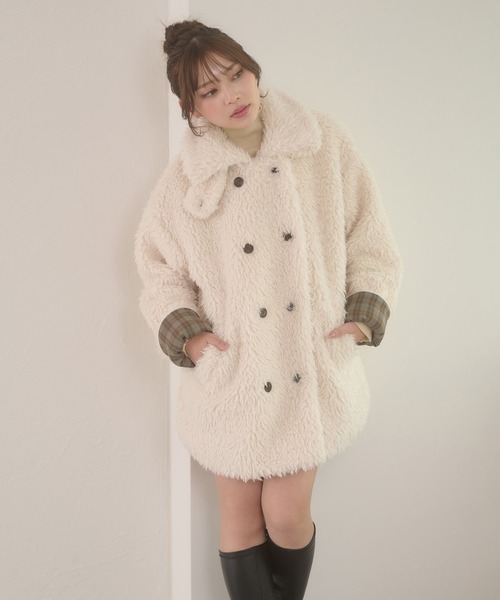 Ambre Neige（アンブルネージュ）の「poodle boa w big jacket / プードルボアWビッグジャケット（ブルゾン・レディース・ライトブルー/アイボリー/モカ/ダークブラウン・FREE）」の6枚目の写真