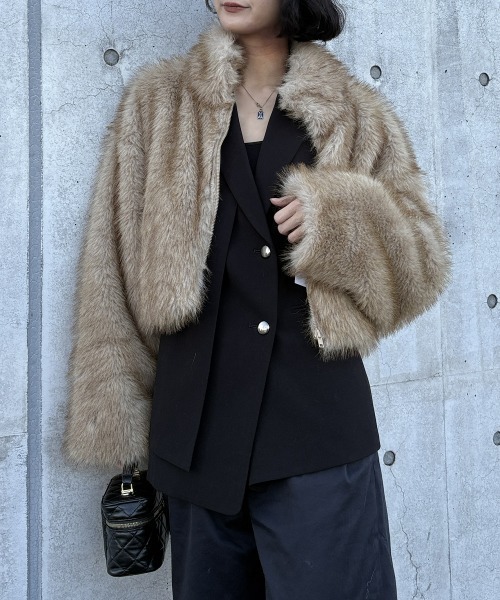 nissen（ニッセン）の「フェイクファージャケット（その他アウター・レディース・グレー/ブラウン・フリー）」の4枚目の写真