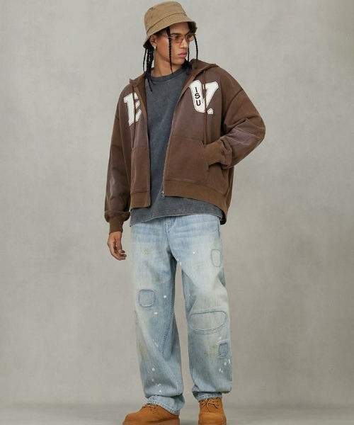 セール】【EVISU】HEAVY WEIGHT WASHED EV HOODIE / ブラウン