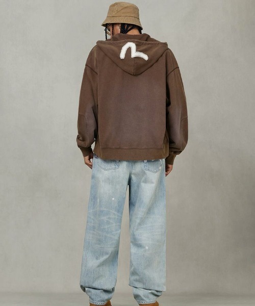 EVISU】HEAVY WEIGHT WASHED EV HOODIE / ブラウン [2EAEJM5SW6022RXFL