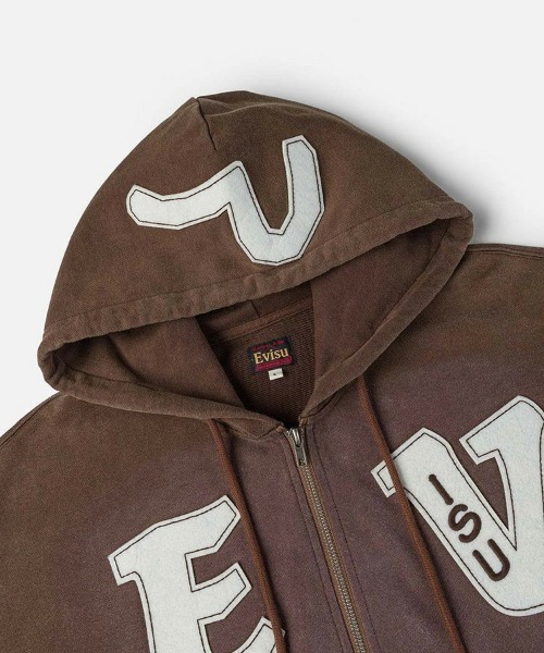 EVISU】HEAVY WEIGHT WASHED EV HOODIE / ブラウン [2EAEJM5SW6022RXFL