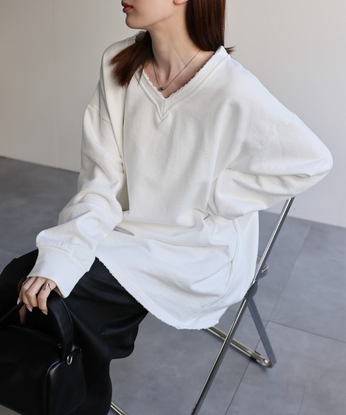 sakishimatokyo(サキシマトーキョー)の「Vネックチュニックプルオーバー(スウェット・レディース・ネイビー/ブラウン/オフホワイト/グレー・FREE)」の2枚目の写真