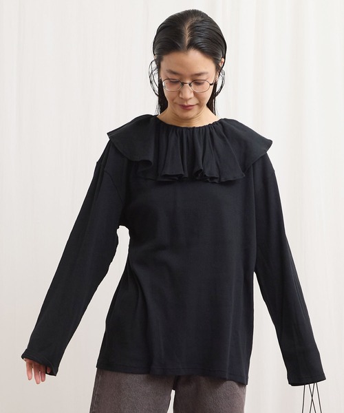 fig Ｌondon（フィグロンドン）の「ZIM tereko frill pullover（Tシャツ/カットソー・レディース・グレー/ブラック/ホワイト・FREE）」の3枚目の写真