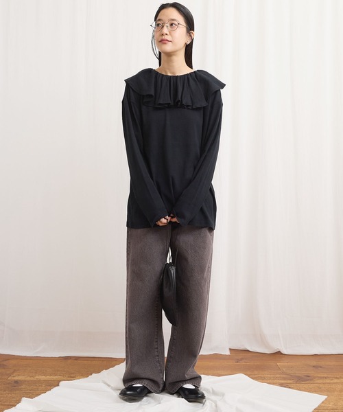 fig Ｌondon（フィグロンドン）の「ZIM tereko frill pullover（Tシャツ/カットソー・レディース・グレー/ブラック/ホワイト・FREE）」の13枚目の写真