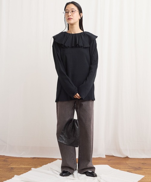 fig Ｌondon（フィグロンドン）の「ZIM tereko frill pullover（Tシャツ/カットソー・レディース・グレー/ブラック/ホワイト・FREE）」の14枚目の写真