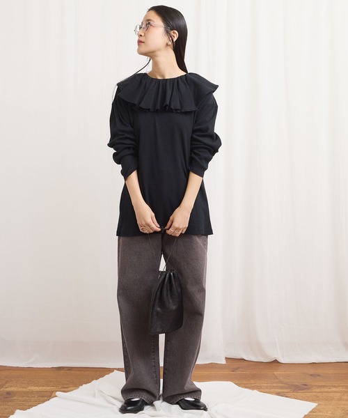 fig Ｌondon（フィグロンドン）の「ZIM tereko frill pullover（Tシャツ/カットソー・レディース・グレー/ブラック/ホワイト・FREE）」の15枚目の写真