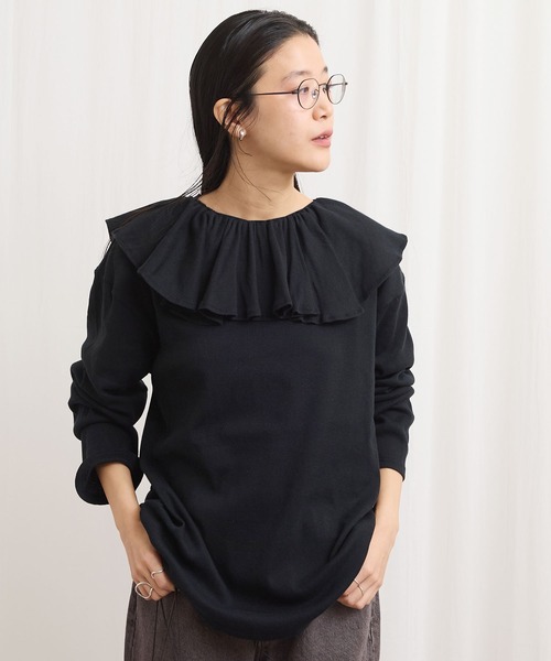 fig Ｌondon（フィグロンドン）の「ZIM tereko frill pullover（Tシャツ/カットソー・レディース・グレー/ブラック/ホワイト・FREE）」の8枚目の写真