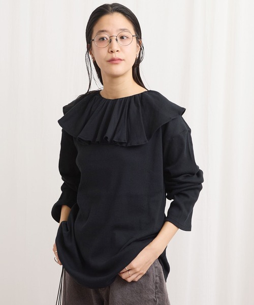 fig Ｌondon（フィグロンドン）の「ZIM tereko frill pullover（Tシャツ/カットソー・レディース・グレー/ブラック/ホワイト・FREE）」の9枚目の写真
