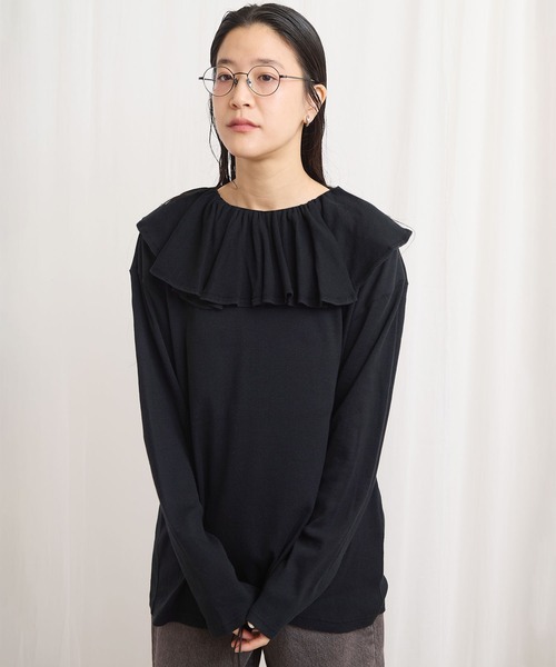 fig Ｌondon（フィグロンドン）の「ZIM tereko frill pullover（Tシャツ/カットソー・レディース・グレー/ブラック/ホワイト・FREE）」の10枚目の写真