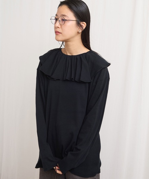 fig Ｌondon（フィグロンドン）の「ZIM tereko frill pullover（Tシャツ/カットソー・レディース・グレー/ブラック/ホワイト・FREE）」の11枚目の写真