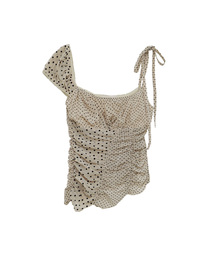 HETIT（ヘティ）の「アンバランスドットシャーリングトップス（ベージュ）（Tシャツ/カットソー）」