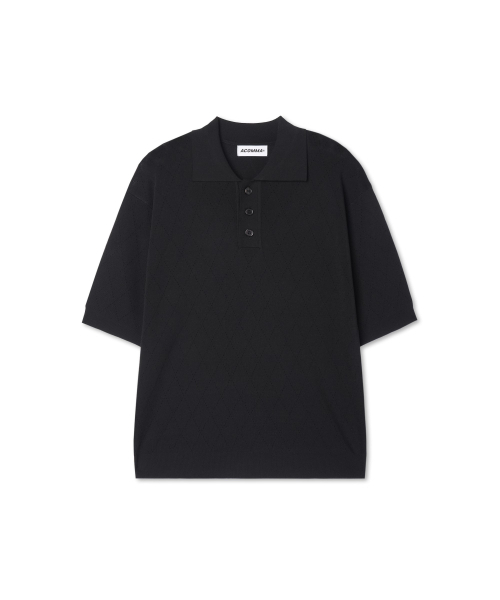 ダイヤパンチング半袖カラーTシャツ_ブラック