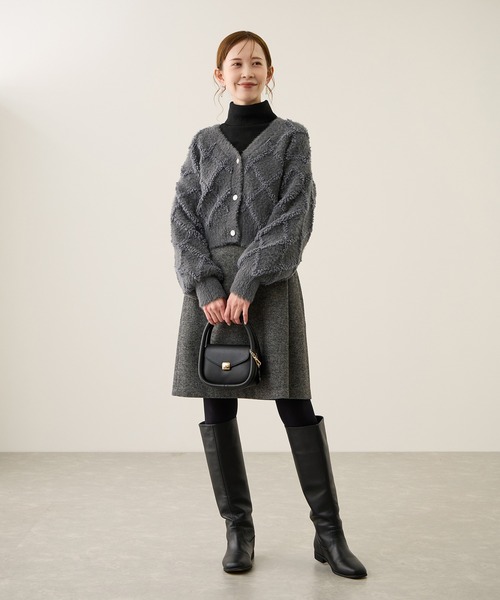 ROPE' PICNIC(ロペピクニック)の「ダイヤチェック柄ループフェザーカーディガン(カーディガン/ボレロ・レディース・チャコールグレー/キナリ/サックスブルー・FREE)」の4枚目の写真