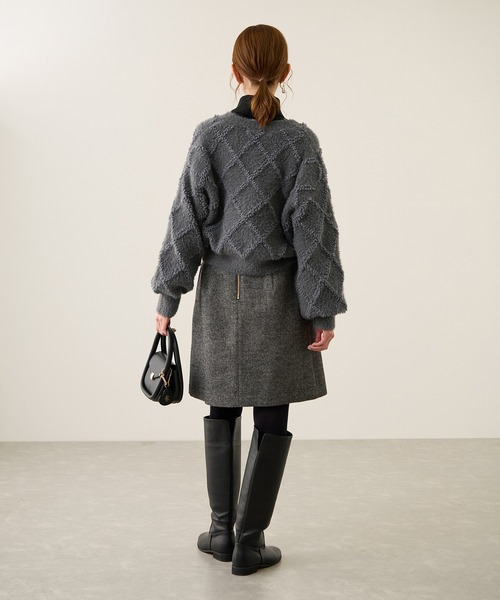 ROPE' PICNIC(ロペピクニック)の「ダイヤチェック柄ループフェザーカーディガン(カーディガン/ボレロ・レディース・チャコールグレー/キナリ/サックスブルー・FREE)」の6枚目の写真