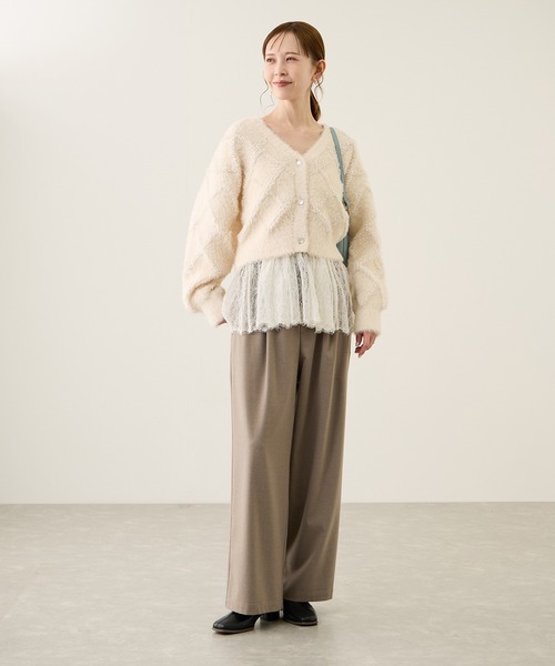 ROPE' PICNIC(ロペピクニック)の「ダイヤチェック柄ループフェザーカーディガン(カーディガン/ボレロ・レディース・チャコールグレー/キナリ/サックスブルー・FREE)」の9枚目の写真