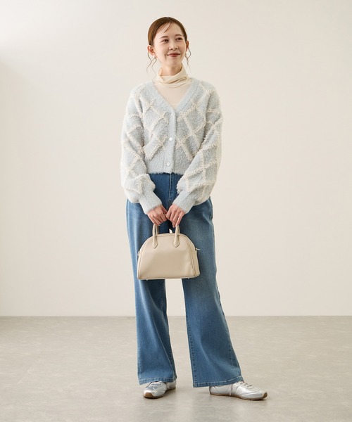 ROPE' PICNIC(ロペピクニック)の「ダイヤチェック柄ループフェザーカーディガン(カーディガン/ボレロ・レディース・チャコールグレー/キナリ/サックスブルー・FREE)」の16枚目の写真