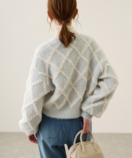 ROPE' PICNIC(ロペピクニック)の「ダイヤチェック柄ループフェザーカーディガン(カーディガン/ボレロ・レディース・チャコールグレー/キナリ/サックスブルー・FREE)」の19枚目の写真