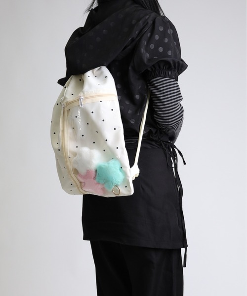 Vini（ヴィニ）の「【推し活】ウィッシュコア透明ポケット付きナップザック（バックパック/リュック・レディース・ブラック系その他/ブラック/ホワイト・FREE）」の4枚目の写真