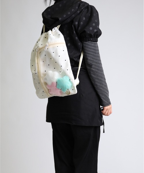 Vini（ヴィニ）の「【推し活】ウィッシュコア透明ポケット付きナップザック（バックパック/リュック・レディース・ブラック系その他/ブラック/ホワイト・FREE）」の5枚目の写真