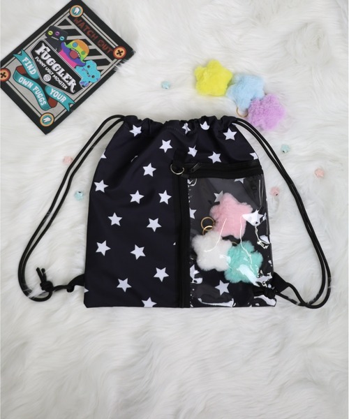 Vini（ヴィニ）の「【推し活】ウィッシュコア透明ポケット付きナップザック（バックパック/リュック・レディース・ブラック系その他/ブラック/ホワイト・FREE）」の6枚目の写真