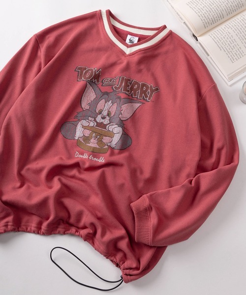 Tom&Jerry(トムアンドジェリー)の「【71】【TOM&JERRY/トムとジェリー】Vネック 裏毛 スウェット ドローコード付/レディース(スウェット・レディース・アッシュグレー/チャコールグレー/ブルー/レッド・L/M)」の1枚目の写真