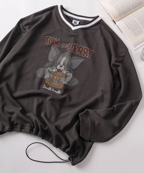 Tom&Jerry(トムアンドジェリー)の「【71】【TOM&JERRY/トムとジェリー】Vネック 裏毛 スウェット ドローコード付/レディース(スウェット・レディース・アッシュグレー/チャコールグレー/ブルー/レッド・L/M)」の2枚目の写真