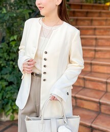 NOLLEY’S Sophi | 《セットアップ対応》ウォッシャブルバックサテンノーカラージャケット(ノーカラージャケット)