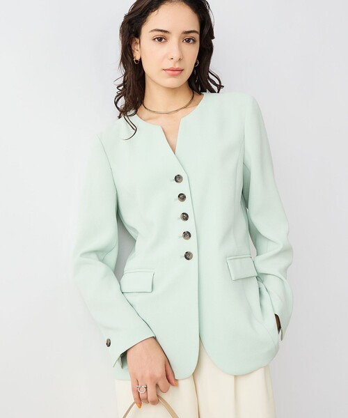 NOLLEY’S Sophi(ノーリーズソフィ)の「《セットアップ対応》ウォッシャブルバックサテンノーカラージャケット(ノーカラージャケット・レディース・ミント/キナリ・38/36)」の2枚目の写真