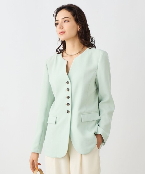 NOLLEY’S Sophi(ノーリーズソフィ)の「《セットアップ対応》ウォッシャブルバックサテンノーカラージャケット(ノーカラージャケット・レディース・ミント/キナリ・38/36)」の6枚目の写真