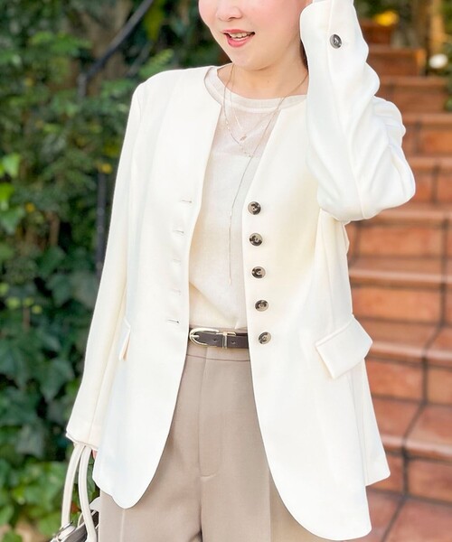 NOLLEY’S Sophi(ノーリーズソフィ)の「《セットアップ対応》ウォッシャブルバックサテンノーカラージャケット(ノーカラージャケット・レディース・ミント/キナリ・38/36)」の15枚目の写真