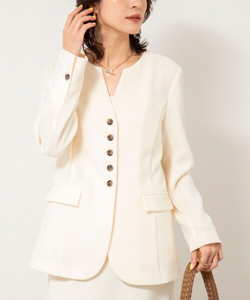 NOLLEY’S Sophi(ノーリーズソフィ)の「《セットアップ対応》ウォッシャブルバックサテンノーカラージャケット(ノーカラージャケット・レディース・ミント/キナリ・38/36)」の16枚目の写真