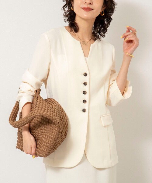 NOLLEY’S Sophi(ノーリーズソフィ)の「《セットアップ対応》ウォッシャブルバックサテンノーカラージャケット(ノーカラージャケット・レディース・ミント/キナリ・38/36)」の22枚目の写真