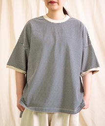 DOMINGO SELECT（ドミンゴセレクト）の「[prit] 空紡度詰天竺ミジンボーダー 5分袖クルーネックプルオーバー（Tシャツ/カットソー）」