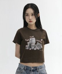 SUIBOM（スイボム）の「ファーエバー フレンド クロップ Tシャツ - ブラウン（Tシャツ/カットソー）」