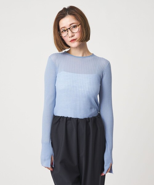 conte(コンテ)の「<conte>シアー リブ クルーネックニット(ニット/セーター・レディース・ホワイト/ライトブルー/ブラック・FREE)」の3枚目の写真