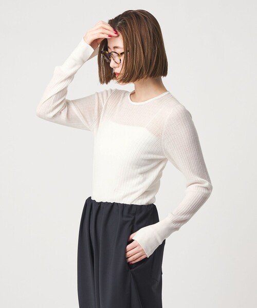 conte(コンテ)の「<conte>シアー リブ クルーネックニット(ニット/セーター・レディース・ホワイト/ライトブルー/ブラック・FREE)」の4枚目の写真