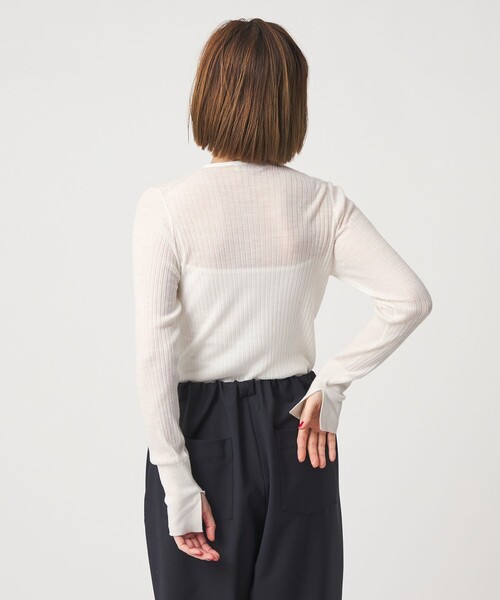 conte(コンテ)の「<conte>シアー リブ クルーネックニット(ニット/セーター・レディース・ホワイト/ライトブルー/ブラック・FREE)」の5枚目の写真