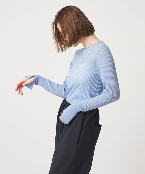 conte(コンテ)の「<conte>シアー リブ クルーネックニット(ニット/セーター・レディース・ホワイト/ライトブルー/ブラック・FREE)」の8枚目の写真