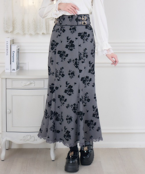 couture BY ROJITA(クチュールバイロジータ)の「花柄フロッキーマーメイドスカート(スカート・レディース・グレー/ブラック・FREE)」の4枚目の写真