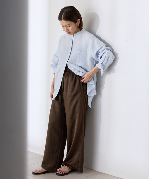 IENA（イエナ）の「《一部カラーWEB限定/》ラミーリヨセルバンドカラーシャツ（シャツ/ブラウス・レディース・サックスブルー/スカイブルー/ホワイト/ブラウン/ピンク・FREE）」の8枚目の写真