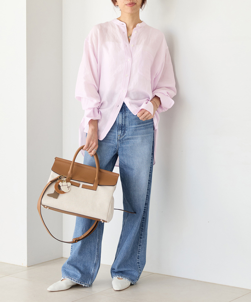 IENA（イエナ）の「《一部カラーWEB限定/》ラミーリヨセルバンドカラーシャツ（シャツ/ブラウス・レディース・サックスブルー/スカイブルー/ホワイト/ブラウン/ピンク・FREE）」の11枚目の写真